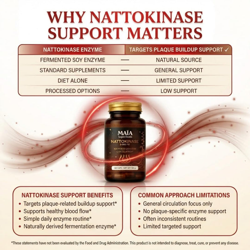Maia Nattokinase | 5000 FU | Supports Arterial Cleanliness, Nitric Oxide, Cardiovascular Wellness | Fermented Soybean Enzyme Supplement 30 Count (Pack of 1)