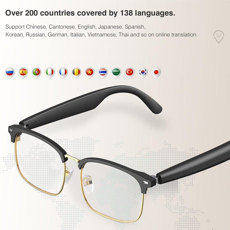 Ai Translator Glasses, Translator Smart Glasses, Smart Bluetooth Glasses, Music Bluetooth Sunglasses, Supports 138 Languages for Traveling,Doing Business and Making Friends (Black Silver) Black Silver