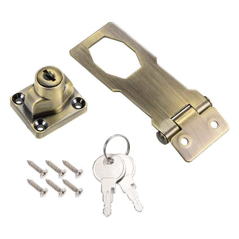 uxcell 3-inch Keyed Hasp Locks Zinc Alloy Twist Knob Keyed Locking Hasp W Screws for Door Cabinet Keyed Alike Bronze Tone 3Pcs 3 Inch