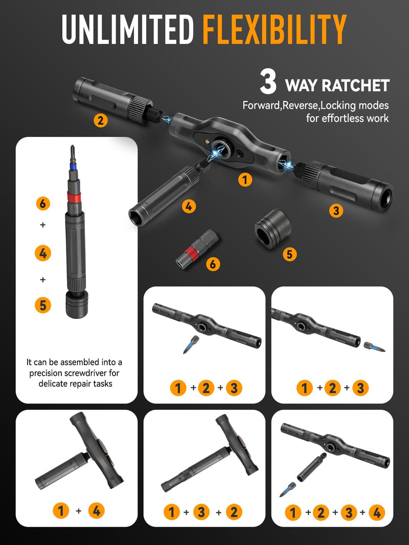  [AUSTRALIA] - KELIN 68 IN 1 Magnetic Ratchet Screwdriver Set, T Handle Ratchet Screwdriver Kits with S2 Steel Bits for Home Daily Repair, Precision Electrical Appliance Repair, for Men Husband 68 PCS Grey