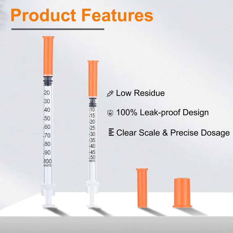 1ml/cc Syringe U-100 32G 5/16 Inch(8mm) Scientific Lab Syringe， Individually Wrapped Pack of 100 1ml-32G-5/16" 100.0