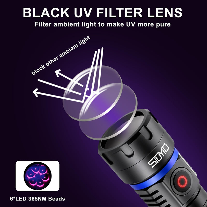 60W 365nm UV- Black Light Flashlight, USB Rechargeable Black Light, IP65 Waterproof Blacklight Flashlights for Pet Urine Detection, Resin Curing, Rock Hunting, Mineral Detection S-3535