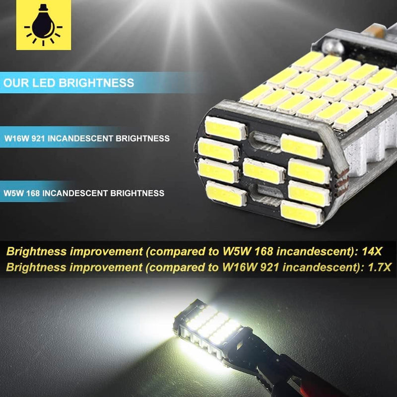 921 LED Bulb Reverse Light,921 912 906 W16W T15 LED Bulbs,Non-polarity Upgraded 921 Bulbs and 6000K High Bright （Pack of 2）
