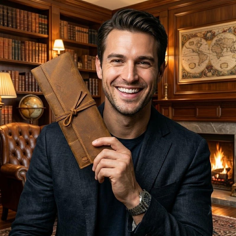 Dessi Handmade Crazy Horse Full Grain Leather Watch Roll 4 Slot Storage Organizer Case Universal Flat Fold Coffee Brown Travel Pouch Holder for Men Women Luxury Mechanical Timepieces