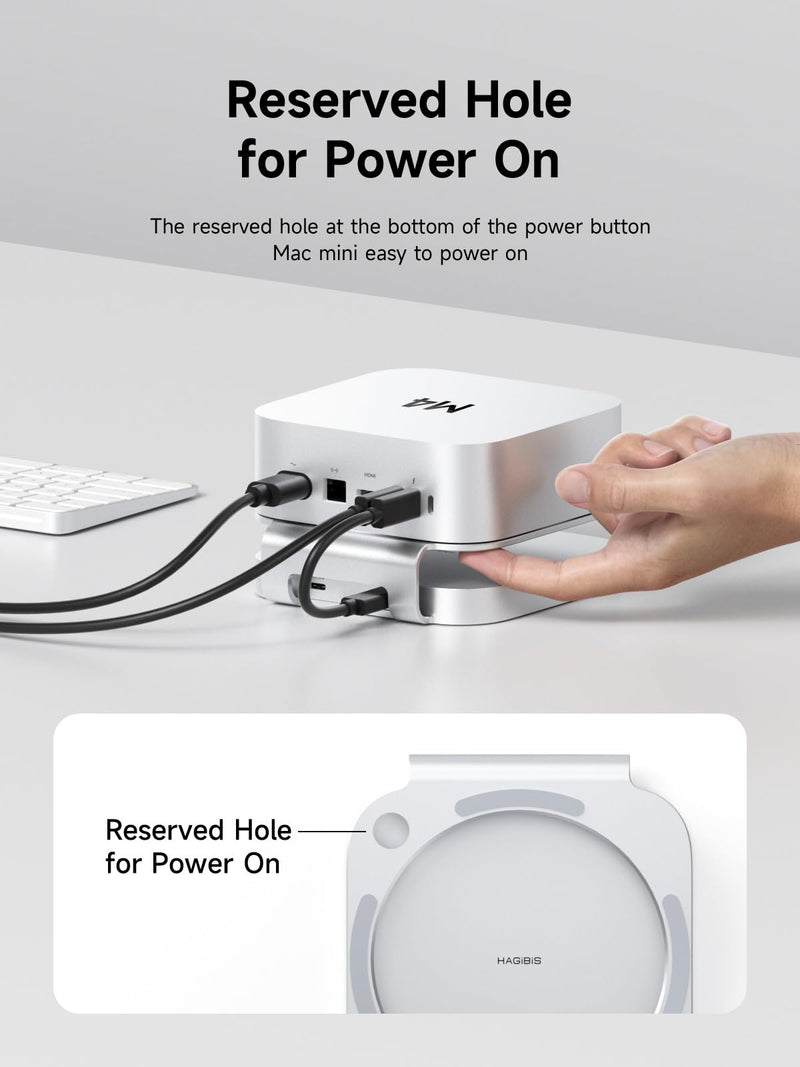 Hagibis Mac mini M4 Hub & Stand with SSD Enclosure, 3 in 1 USB Type-C Docking Station with M.2 NVMe SSD Case, 10Gbps USB3.2 Gen2, SD4.0, TF4.0, 5V/2A Power Supply for M4 Pro (MC60) MC60