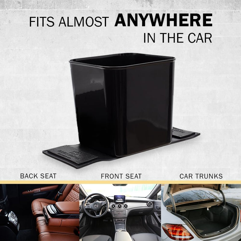 Car Trash Can for Vehicles Leakproof Compact Garbage Bin w/ Stability Flap, Anti-Slip Base, Portable Trash Holder for Cars, Trucks, SUVs, Minivans Compact, Easy to Clean Auto Container Organizer Black Large