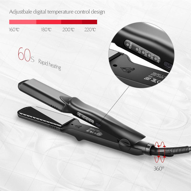  [AUSTRALIA] - Hair Crimper, CkeyiN Professional Crimping Iron and Straighter with Heat Resistant Glove Adjustable Temperature Dual Voltage 4 Interchangeable Ceramic Plates (Black) Black