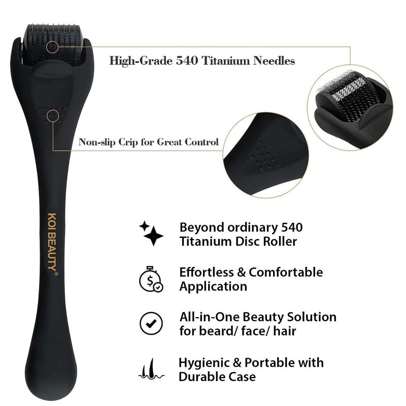  [AUSTRALIA] - KOI BEAUTY Derma Roller 0.5mm for Hair Growth, Microneedling Roller for Face Body Scalp, Beard Roller for Beard Growth, Micro Needling Roller 540 Titanium Needle for Men Women Home Use #0.5