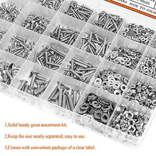 HELIFOUNER 1280 Pieces M2 M2.5 M3 M4 304 Stainless Steel Countersunk Head Socket Cap Metric Screws Bolts Washers Nuts Hardware Assortment Kit with Hex Wrenches ['M2/M2.5/M3/M4']