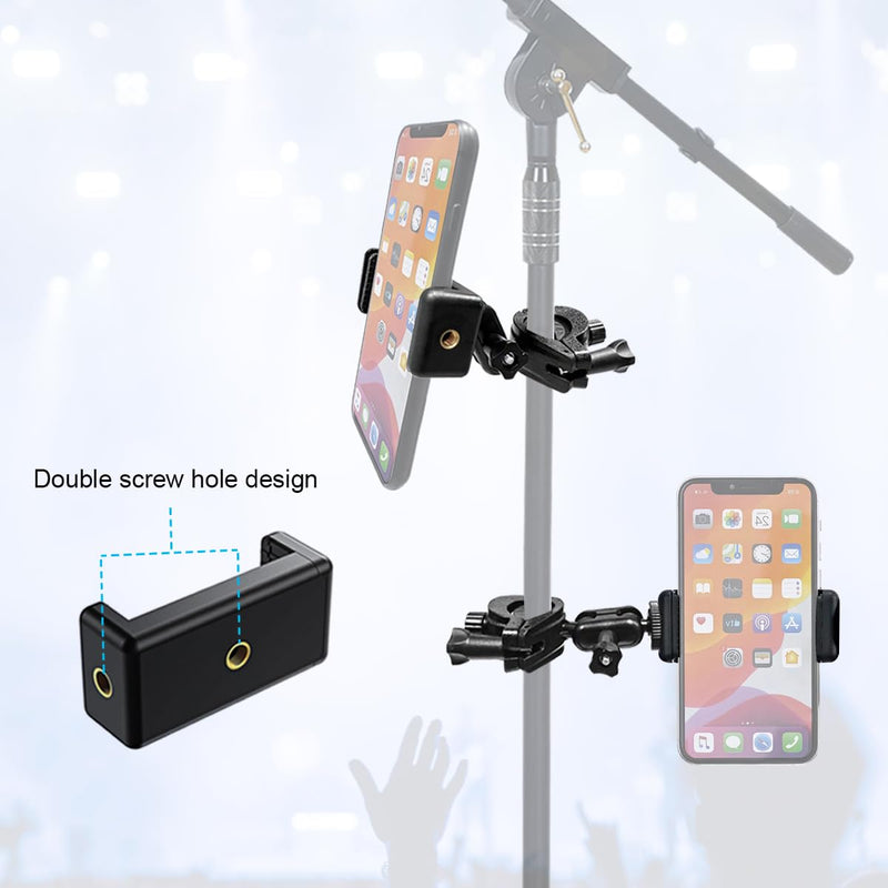 Mic Stand Phone Holder Mount Adjustable Phone Holder for Mic Microphone Music Stand [Dual Ballhead 360°Swivel] iPhone Mic Stand Holder for iPhone 15 14 13 12 Pro Max Samsung Galaxy, Any Smartphones