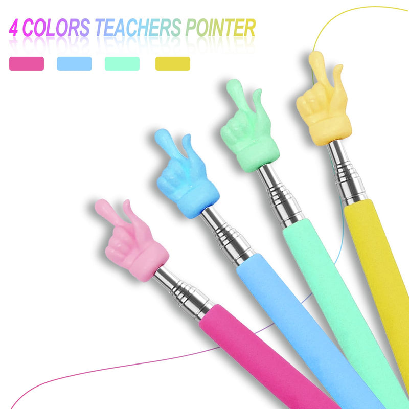 4PCS Retractable Teacher Pointer for Classroom Kids Reading, Mini Extendable Hand Pointer Finger Pointer Stick, Point Reading Pen, Kindergarten Student Teacher Supplies