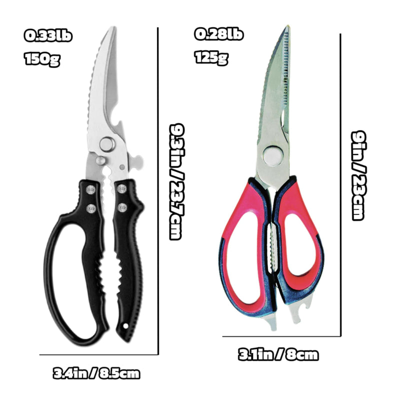2-Pack Heavy Duty Kitchen Shears - Ultra Sharp All Purpose Food Scissors for Cutting Chicken Bones, Meat & Vegetables, Multi-Function Stainless Steel Cooking Shears (Black & Red) Black & Red