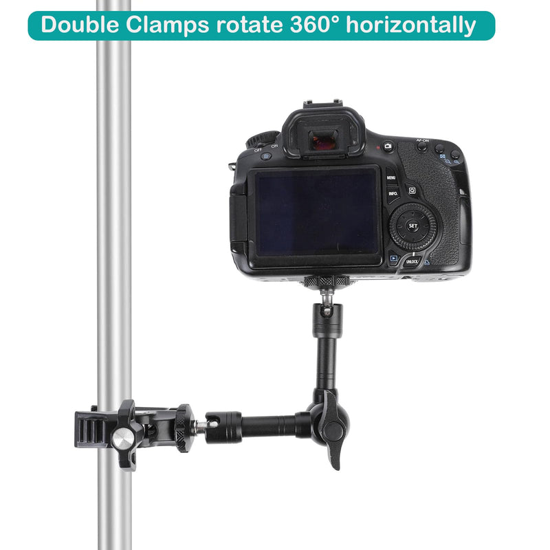 PellKing Magic Arm Clamp Kit, 7‘’ Camera Mount Articulating Friction Arm w 2 Pcs Super Clamp, w 1/4"-20 Screw and Thread Hole, for Umbrella,Camera, Light, Monitor, Webcam or Action Camera 2kg