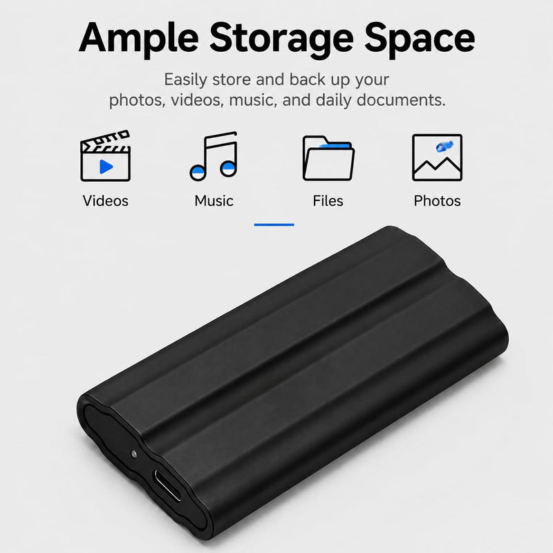 1TBPortable External Hard Drive,Ultra Slim Portable HDD,Type-C,External Hard Drive Compatible with PC, Mac, Laptop -Black