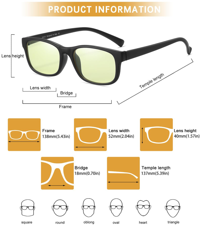 DUCO Blue Light Blocking Glasses Gamer Glasses And Computer Gaming Glasses 8016 Matte Black Frame Amber Lens