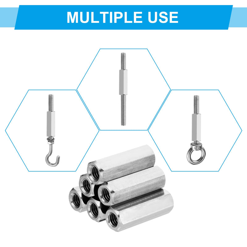 PATIKIL 1/2"-13 UNC 304 Stainless Steel Hex Coupling Nuts, 15Pcs 1" Length Fully Threaded Rod Coupling Nut Studding Connector Fasteners, Silver Tone 1/2"-13 x 1" 15