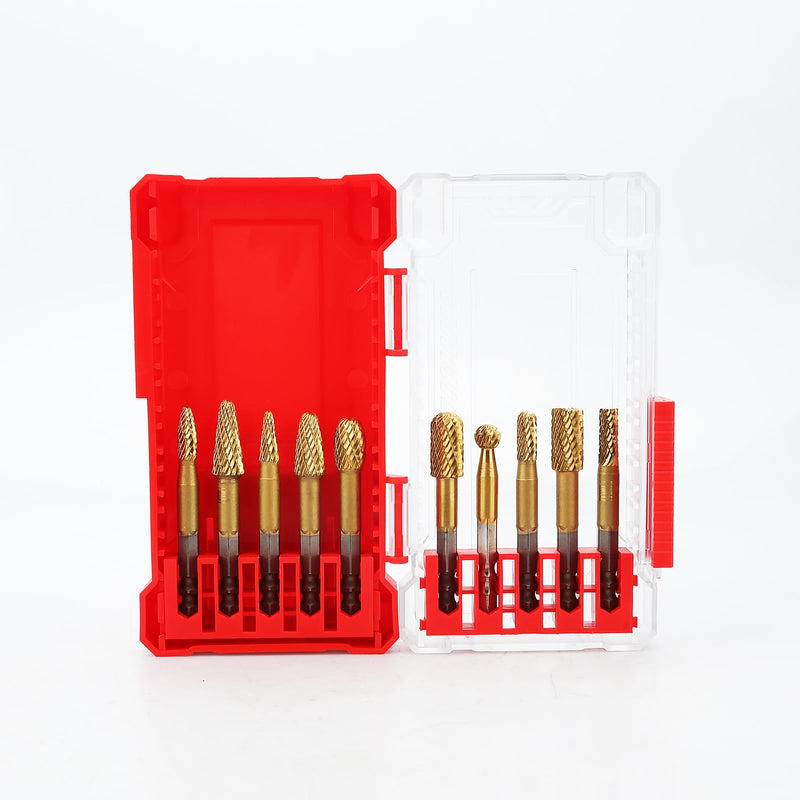 10 Pieces Set Carbide Burr Set with 1/4 inch Hex Shank,Double Cut Tungsten Carbide Rotary Burr Set for DIY Grinder Metal Wood Carving Engraving Polishing Drilling Grinding Milling Cutting 10 Pieces Set