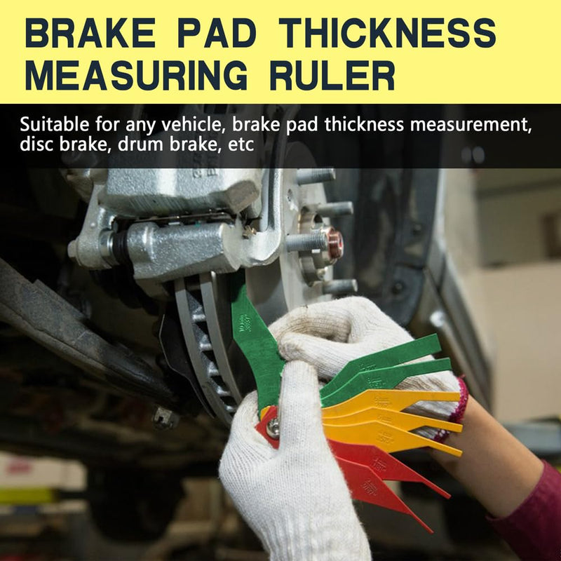Brake Lining Thickness Gauge, 8-in-1 Car Automotive Brake Pad Measuring Ruler Tool, Durable Steel Color Coded Disc and Drum Brake Lining Gauge Set with SAE & Metric, Car Accessories for All Car