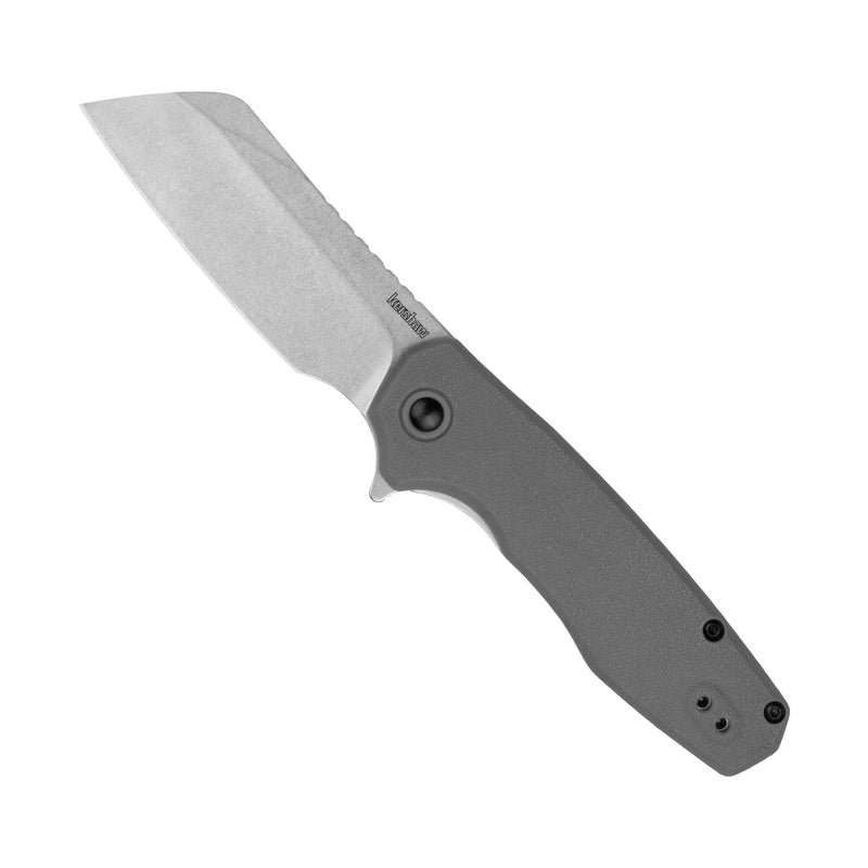 Kershaw Wharf Pocket Knife, Gray Design, 2.8 Inch Stainless Steel Cleaver Plain Edge Blade, EDC with Assisted Opening, Reversible Deep-Carry Pocketclip, Everyday Carry Pocket Knife for Men and Women