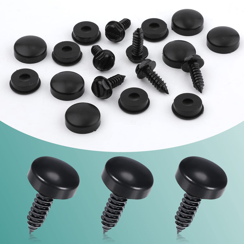 18pcs Stainless Steel License Plate Screws and Caps Cover Screw Gaskets License Plate Bolts Fasteners Kit Anti-Theft for Domestic Cars Motorcycles Trucks SUVs (Black)