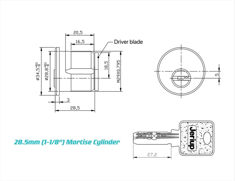 Solid Brass Mortise/Rim Lock Cylinder, 1-1/8"(Overall Length: 28.5mm), Single Cylinder, Satin Nickle, dimple Keyway, Standard Outdoor & Indoor Use, Door Lock Replacement, with 5 Keys…