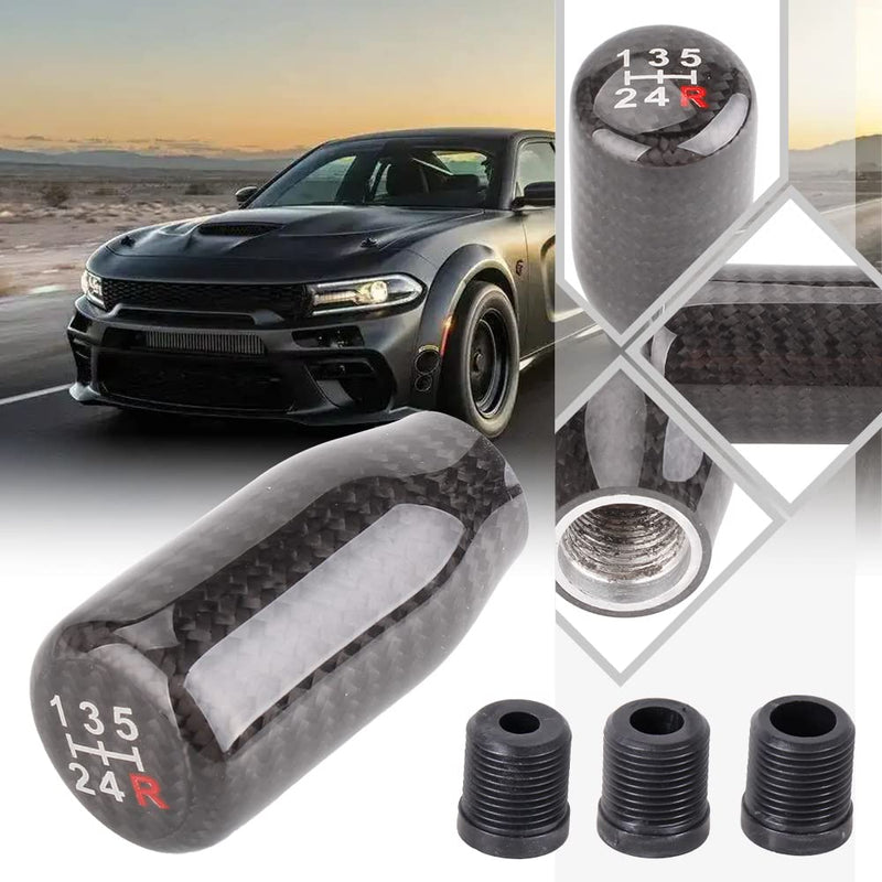 muge racing Carbon Fiber Shift Knob for Automatic and Manual Vehicles, Carbon Fiber Gear Shift Knob, 5 Speed Black