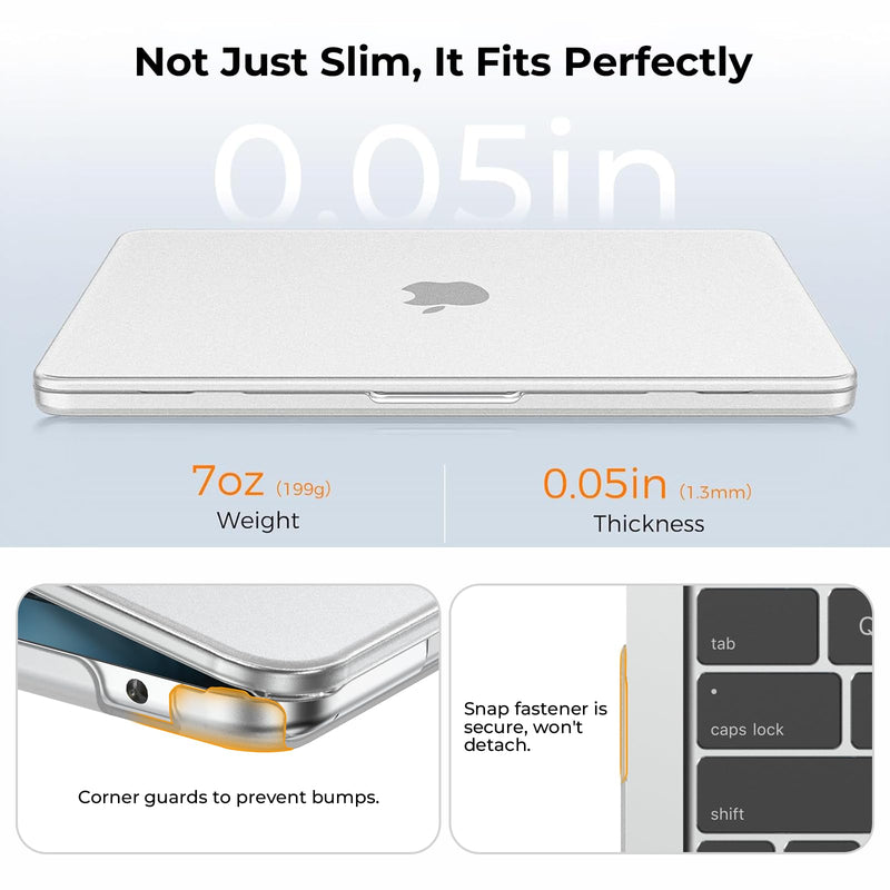 EooCoo Matte Case for MacBook Air 13 inch M5/M4/M3/M2 2026-2022, Clear | 6-in-1 Kit, Easy to Carry, 100% Color-Matched, Scratch & Fingerprint Resistant, Lightweight for Commute, Travel & Campus Matte Clear