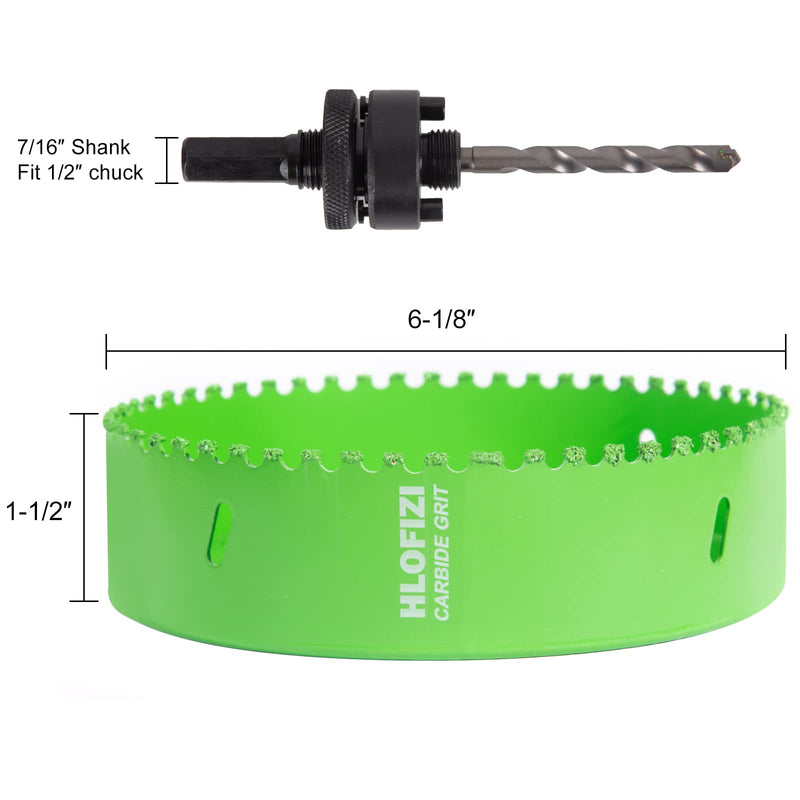 6-1/8 Inch Carbide Grit Hole Saw for 6 Inch Recessed Lights, Cutting Through Stucco, Ceiling Old Plaster, Drywall, Cement Board with 1-1/2" Depth, Up to 3X Longer Life