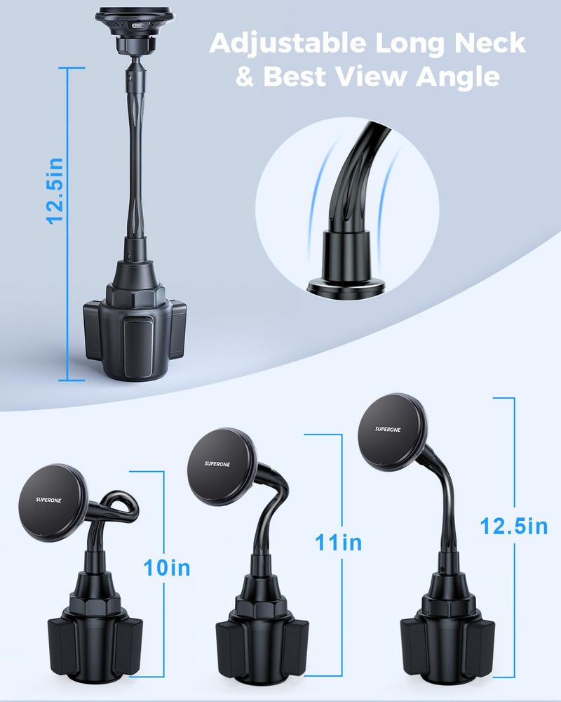 15W MagSafe Car Charger Cup Holder Mount for iPhone | MagSafe Car Mount Charger 15W Fast Charging with Adjustable Gooseneck for iPhone 17 16 15 14 Pro Max Plus Mini MagSafe Case