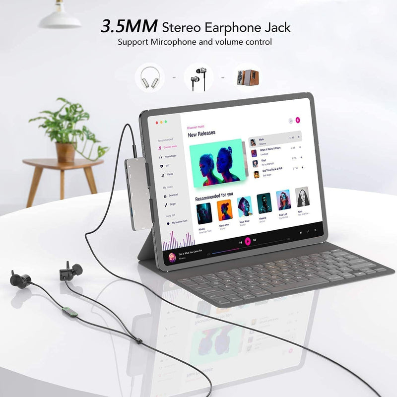iPad Pro M4/M2/M1 13/11/12.9, iPad Air 5, 7 in 1 Adapter - 4K 60Hz HDMI, 3.5mm Headphone Jack, USB3.0, USB C PD Charging & Data, SD/Micro SD Card Reader 7 in 1 4K60Hz