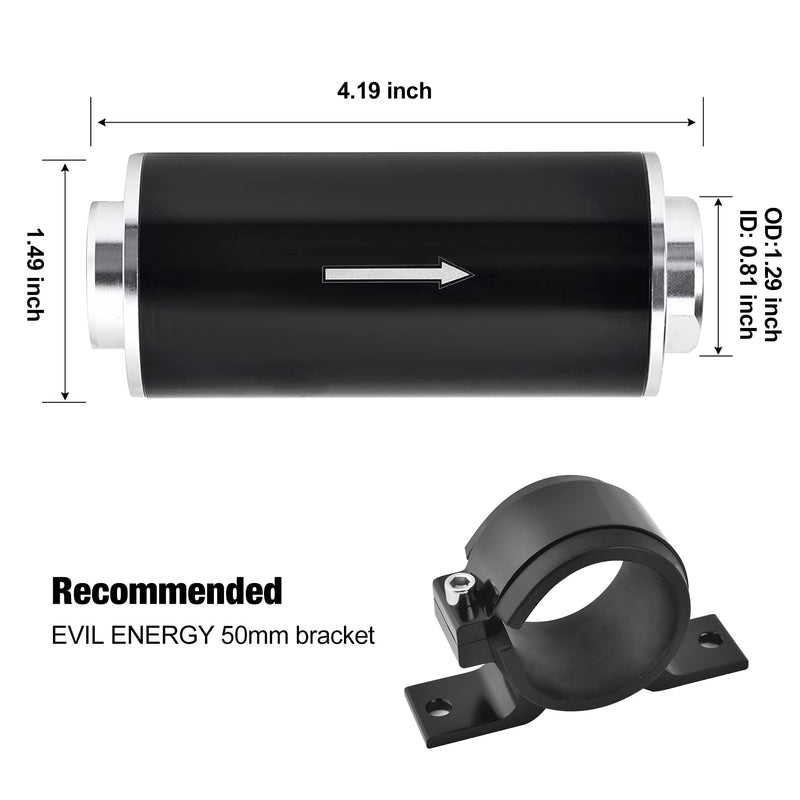 EVIL ENERGY Inline Fuel Filter 100 Micron with 6AN 8AN 10AN Adapter Universal 50MM 50mm-Fuel Filter Silver-3