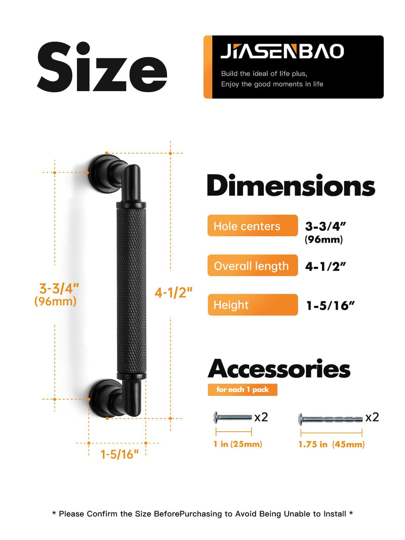 5 Pack Black Cabinet Pulls 3.75" Hole Center Knurled Drawer Pulls Bathroom Dresser Handles Hardware Bar Zinc Alloy 3.75" (96mm) Hole Centers 5