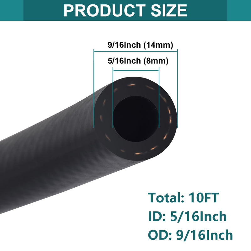 5/16 Inch ID Fuel Line Hose - 10FT Marine Grade Fuel Line with 10PCS Hose Clamps,300PSI High-Pressure Fuel Line for Automotive Fuel Systems Engines (5/16" ID-10Ft) 5/16" ID-10Ft