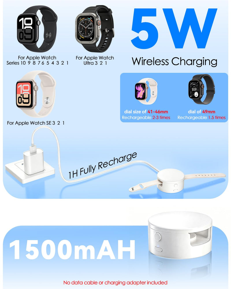 CloudValley Portable Charger for Apple Watch, Enclosed Protective Case, Anti-Drop, Wireless Charging for Apple Watch Ultra2/Ultra/SE2/SE Series 10/9/8/7/6/5/4/3/2/1, for Travel & Keychain