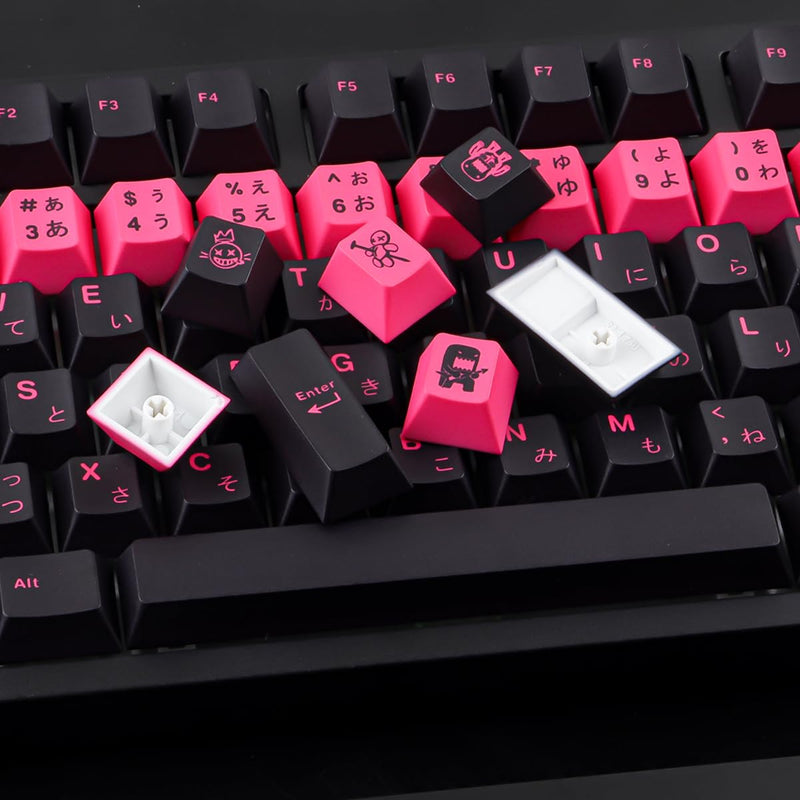 Tsungup Japanese Keycaps - Retro Cherry Profile 132 Key caps Keyboard | Black & Blush Pink Dye Sublimation PBT With 6.25U 7U Spacebar for Cherry MX Switches Mechanical Keyboard Black&Blush Pink