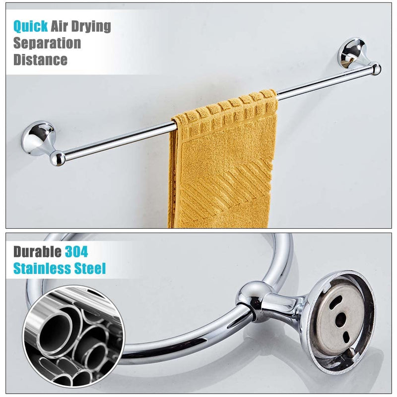 4 Piece Bathroom Accessory Set(Adjustable Towel Bar, Towel Ring, Toilet Paper Holder,Towel Hook), Wall Mounted Bathroom Hardware Accessories Set,Chrome Chrome 4 pieces