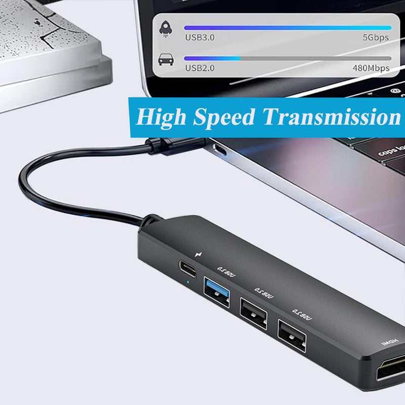 5 in 1 USB C Hub with 4K HDMI, PD 100W Fast Charging Type C Adapter, Multi-Port USB C Converter Compatible with Windows, MacOS, Linux sysytem; Support MacBook Air/Pro/ M1/ M2, Chromebook, XPS