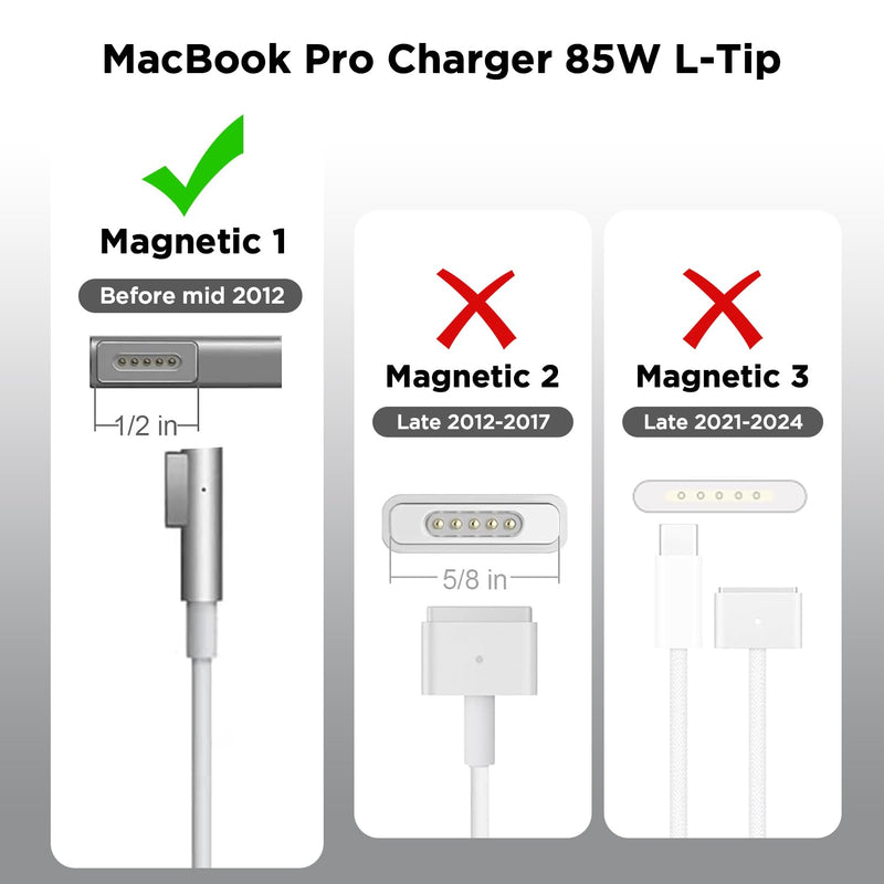 85W Charger for MacBook Pro，85W Magnetic1 L-Tip Power Adapter Charger Replacement for MacBook Pro 13/15/17 inch (Before Mid 2012 Models)