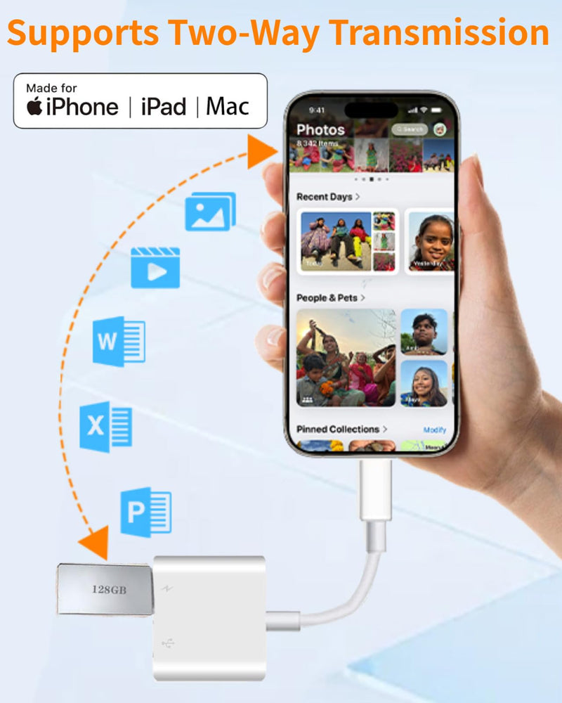 Apple Lightning to USB Camera Adapter with Charging Port for iPhone | MFi Certified USB 3.0 Female OTG Adapter Compatible with iPad, Support SD Card Reader, USB Flash Drive, Keyboard, Mice, Mouse