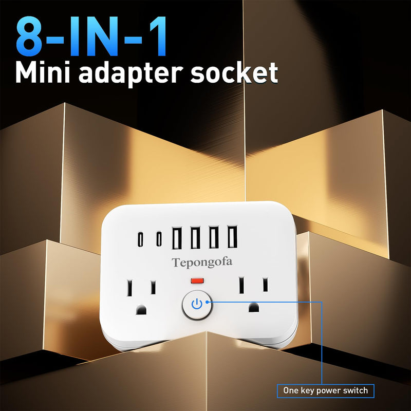 Wall Charger,Surge Protector Outlet Extender, Multi Plug Splitter with 2 Electrical Outlets 4 USB Ports(2 USB C), Multiple Plug Mini Wall Expander for Home Bathroom Office Dorm Room Essentials (White) White