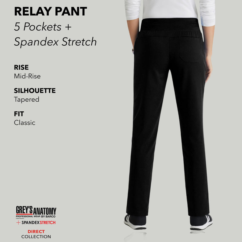 BARCO Grey's Anatomy Spandex Stretch Direct - Relay Scrub Pant for Women, Tapered Women's Scrub Pant Medium Black