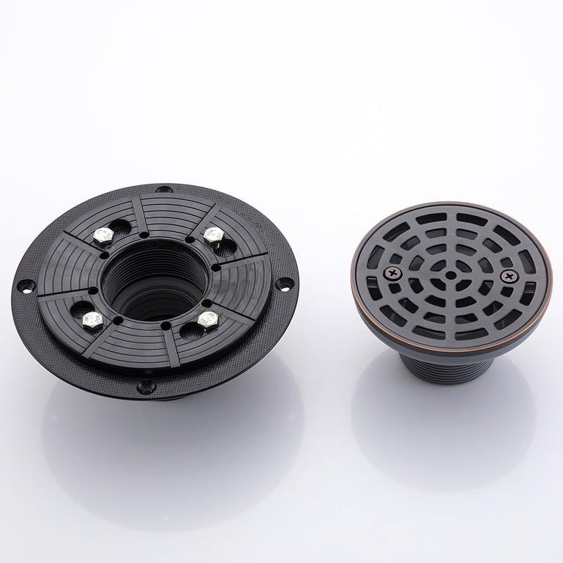 RANDOM Round Shower Drain SUS304 Stainless Steel Oil Rubbed Bronze Shower Drain 4 inch with Adjustable PVC Base Flange,Shower Floor Drain with Removable Cover Grid Grate A-oil Rubbed Bronze-4″ Round With Base Flange