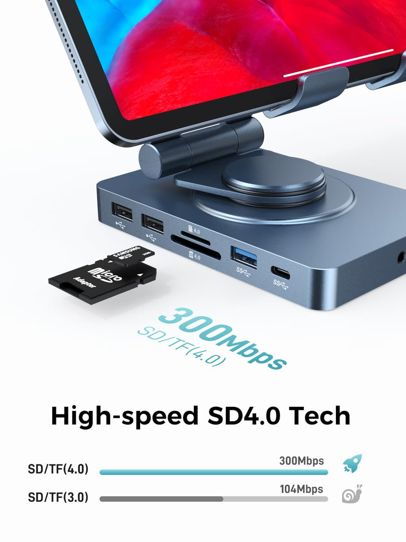 NEWQ iPad Docking Station Stand, 11-in-1 Dock with 4K 120Hz HDMI, 10Gbps Data, SD/TF 4.0, RJ45 Ethernet, Audio, Ventilated Design for iPad, Tablets, Steam Deck, ROG Ally, Legion Go, MSI Claw NQ-DK-05-Standard