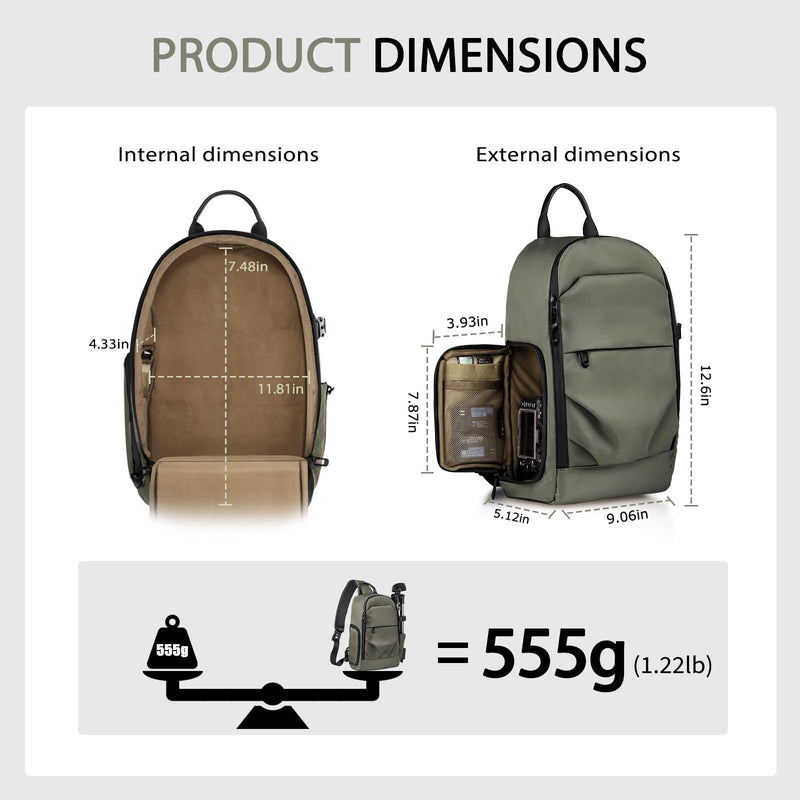 TAAOKA Camera Sling Bag, DSLR/SLR/Mirrorless Camera Backpack Case Shockproof Photography Backpack with Tripod Holder & Removable Modular Inserts Compatible with Canon/Nikon/Sony/Fuji Green Medium 9.06 x 5.12 x 15.16 inches