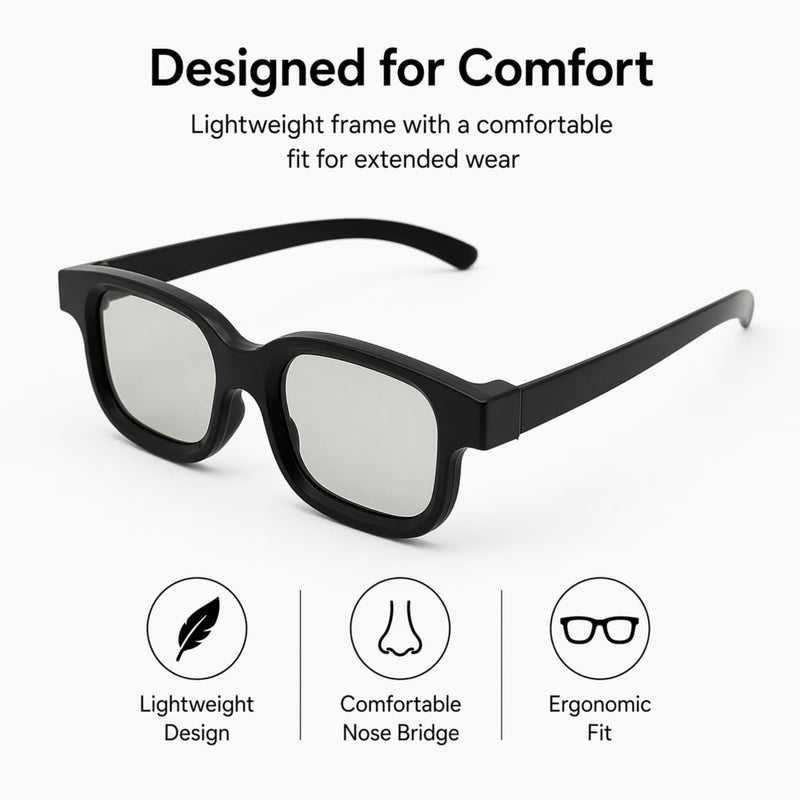 3D Glasses 6-Pack Passive – Circular Polarized - RealD Cinema Compatible – Comfortable, Non-Flicker Viewing for 3D TV, Projectors & Home Theater