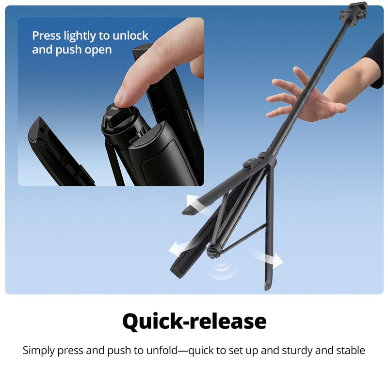 Ambitful Bluetooth Tripod Selfie Stick, Magnetic Mount for DJI Osmo（DT07B | 13.3-55.1inch in Extendable,2-in-1 Tripod and selfie stick For DJI Osmo Action Cameras,360 ball head, 1.5kg load DT07 DT07B Extended