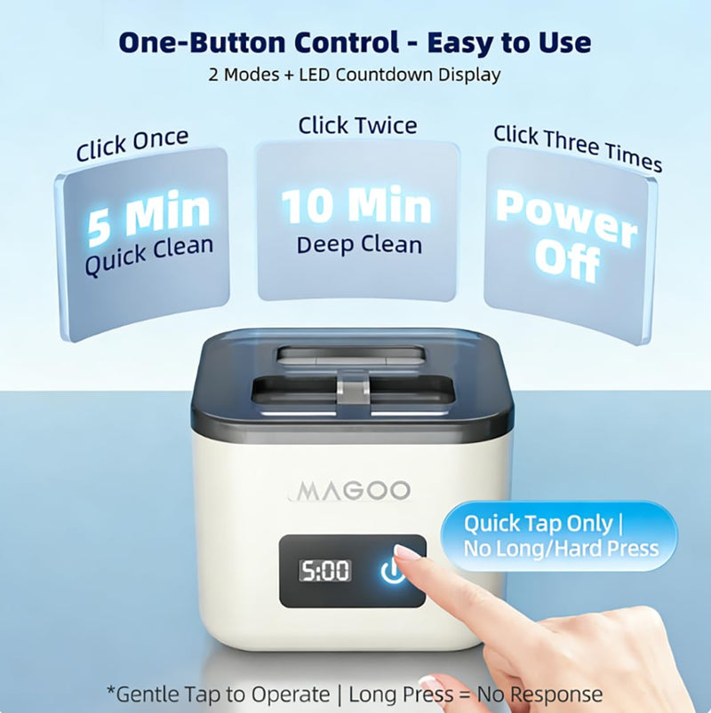 Ultrasonic Retainer Cleaner Machine, Denture Cleaner for Aligners Night Guards Braces Mouth Guards Toothbrush Heads，All-in-One Dental & Jewelry Cleaner, 45kHz 200ML, Dual Modes Ivory