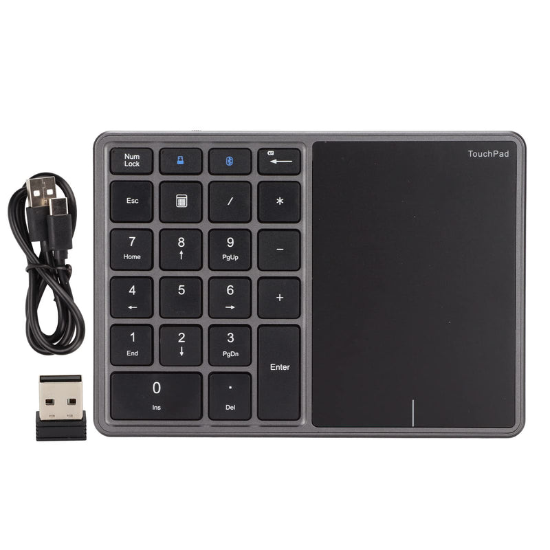 Heayzoki Number Pad Mouse Combo, 2 in 1 BT Number Pad Touchpad Mouse 22 Keys, Bt4.2 2.4G Type C Charging Keyboard 500Mah Battery Numeric Keypad for Office (Iron Gray) Iron gray