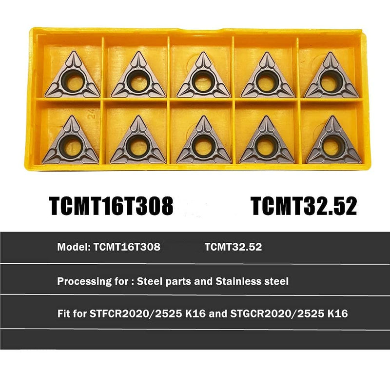 GBJ 10pcs TCMT32.52 TCMT16T308 Bronze R0.8 Carbide Inserts External Turning Inserts Cutting Tools for Steel Parts and Stainless Steel for STFCR Turning Tool Holder (TCMT32.52 (brozen)) 10PCS TCMT16T308 bronze