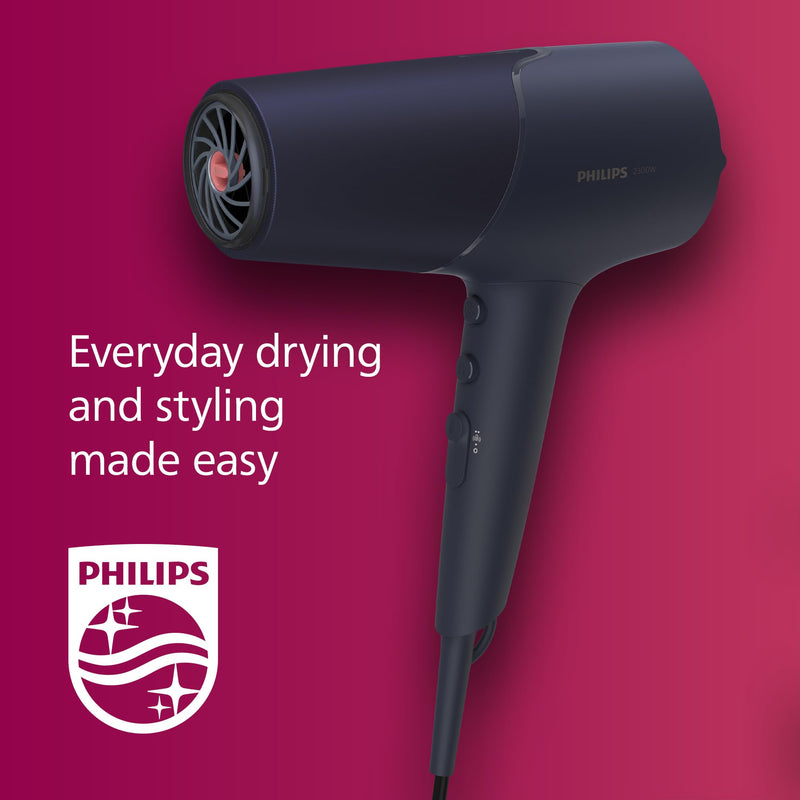 Philips Hair Dryer 5000 Series, ThermoShield Technology, Ionic, with Nozzle and Hair Diffuser, 2300W, Model BHD510/03